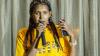 An image of Hirut, one of the Artivists, performing at the Active Citizens workshop. Hirut wears a yellow top that has ETHIOPIA embroidered on it. 