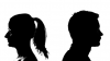 Black and white silhouette of two people