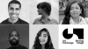 Five artists' headshots in black and white with Arts Exchange, Moving Image in the bottom right corner.