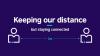 British Council image of two people at a 2 metre distance with the words keeping our distance but staying connected