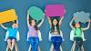 Children holding up cardboard speech bubbles