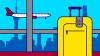 Airport with aeroplane and suitcase