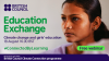 Image of girl with text overlaid: 'British Council logo, Education Exchange Climate change and girls' education 18 August 16.00 BST. This is followed by #ConnectedByLearning, a green button to the right with Free webinar text and a purple banner reading 'Proud to be part of the British Council Climate Connection programme'