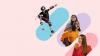 a boy on a skateboard and three young women, stylised