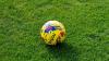 Yellow football on grass